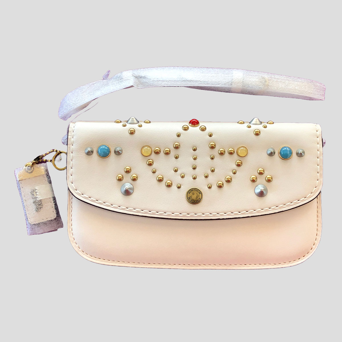 COACH 66621 Women's cross body Clutch With Rivets In Chalk/brass
